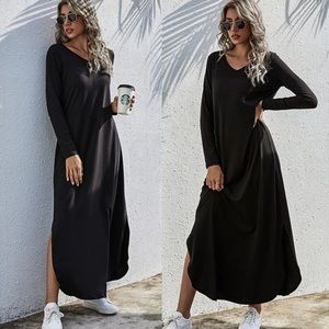 Sold side slit v neck maxi dress